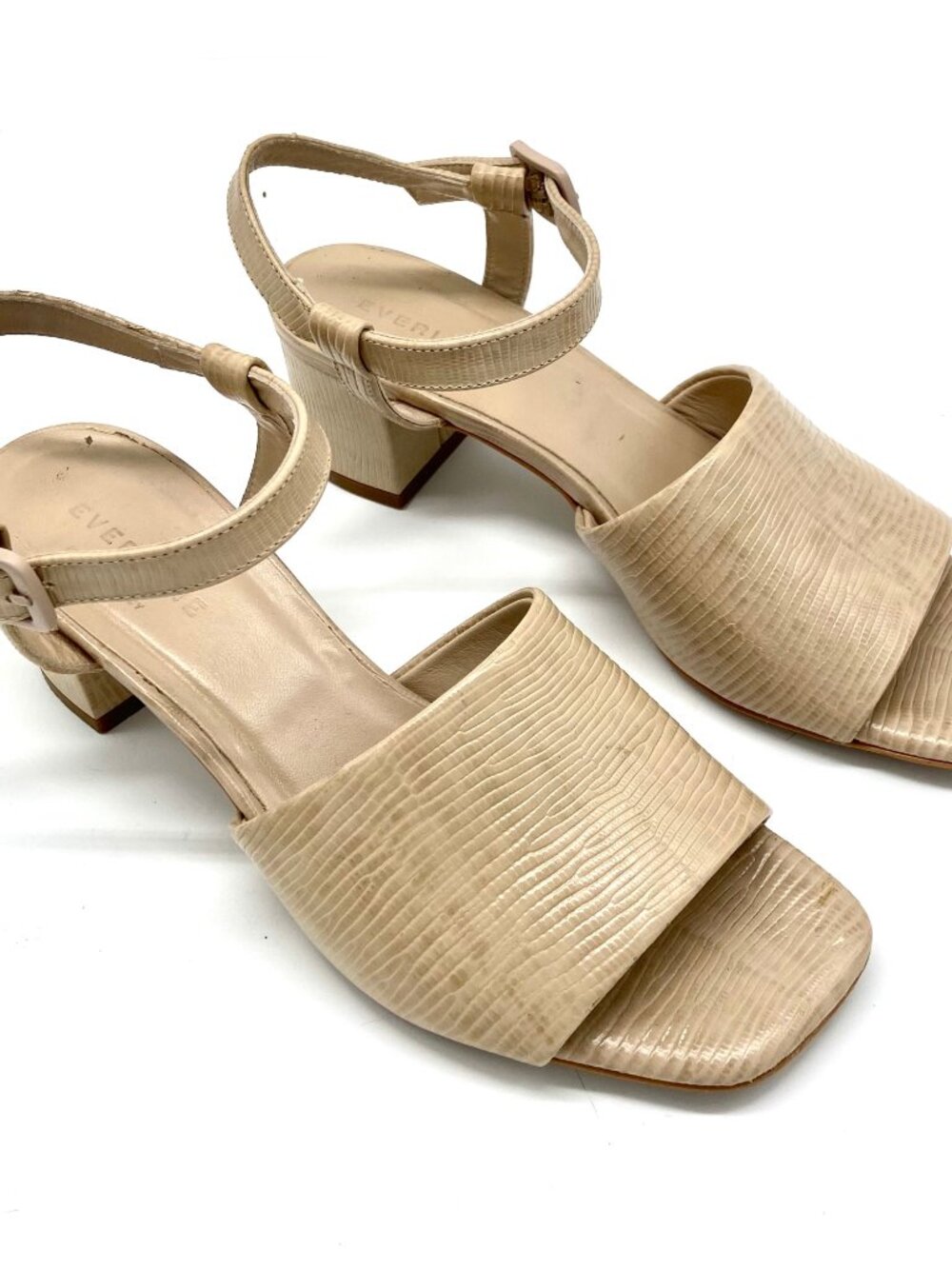 Everlane The Block Heel Sandal in Lizard Cream Tan Beige Square Toe Sz 6.5 - Picture 4 of 9